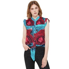 Red Roses In Water Frill Detail Shirt by Audy