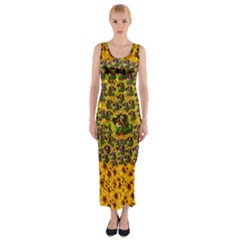 Lizards In Love In The Land Of Flowers Fitted Maxi Dress by pepitasart