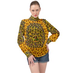 Lizards In Love In The Land Of Flowers High Neck Long Sleeve Chiffon Top by pepitasart