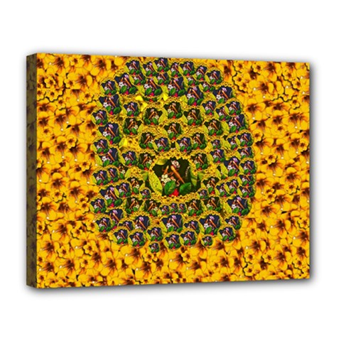 Lizards In Love In The Land Of Flowers Canvas 14  X 11  (stretched) by pepitasart