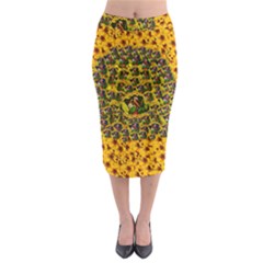 Lizards In Love In The Land Of Flowers Midi Pencil Skirt by pepitasart