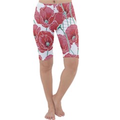 Red Poppy Flowers Cropped Leggings  by goljakoff