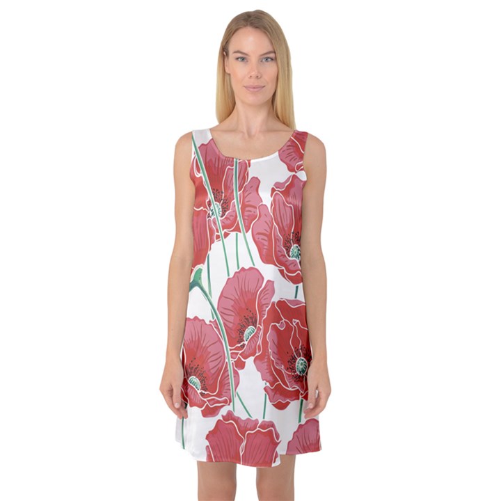 Red poppy flowers Sleeveless Satin Nightdress