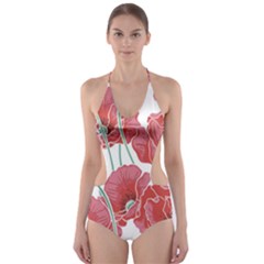 Red Poppy Flowers Cut-out One Piece Swimsuit by goljakoff