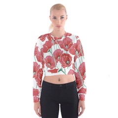 Red Poppy Flowers Cropped Sweatshirt by goljakoff