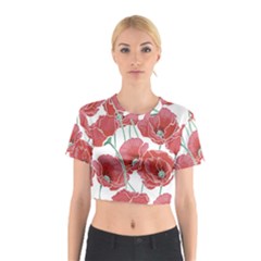 Red Poppy Flowers Cotton Crop Top by goljakoff