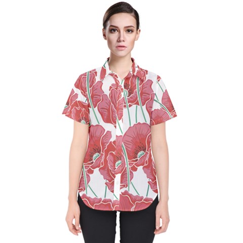 Red Poppy Flowers Women s Short Sleeve Shirt by goljakoff