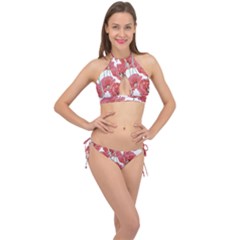 Red Poppy Flowers Cross Front Halter Bikini Set by goljakoff