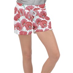 Red Poppy Flowers Velour Lounge Shorts by goljakoff