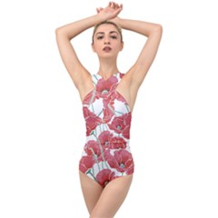 Red Poppy Flowers Cross Front Low Back Swimsuit by goljakoff