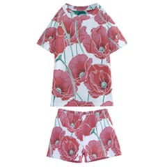 Red Poppy Flowers Kids  Swim Tee And Shorts Set by goljakoff