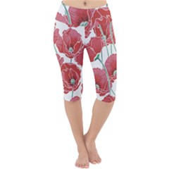 Red Poppy Flowers Lightweight Velour Cropped Yoga Leggings by goljakoff