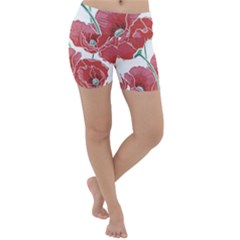 Red Poppy Flowers Lightweight Velour Yoga Shorts by goljakoff