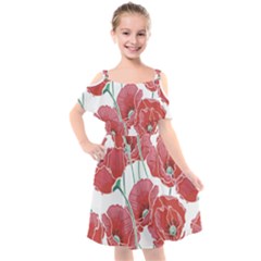 Red Poppy Flowers Kids  Cut Out Shoulders Chiffon Dress by goljakoff