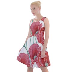 Red Poppy Flowers Knee Length Skater Dress by goljakoff