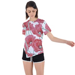 Red Poppy Flowers Asymmetrical Short Sleeve Sports Tee by goljakoff