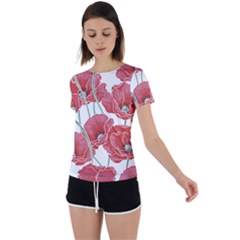 Red Poppy Flowers Back Circle Cutout Sports Tee by goljakoff