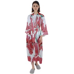 Red Poppy Flowers Maxi Satin Kimono by goljakoff