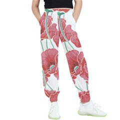 Red Poppy Flowers Kids  Elastic Waist Pants by goljakoff