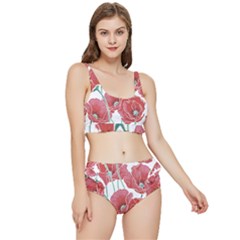 Red Poppy Flowers Frilly Bikini Set by goljakoff