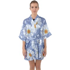 Chamomile Flower Half Sleeve Satin Kimono  by goljakoff