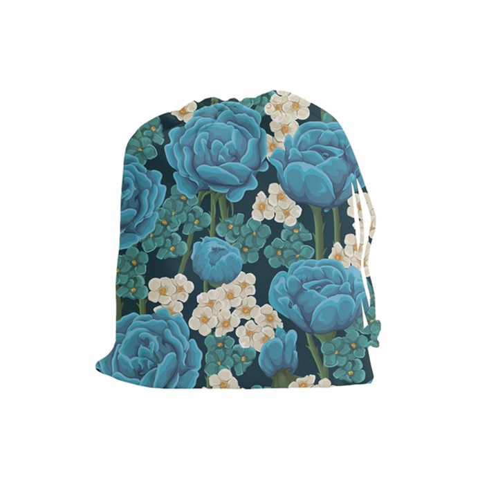 Blue roses Drawstring Pouch (Large)