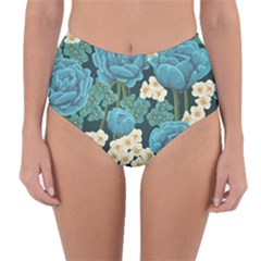 Blue roses Reversible High-Waist Bikini Bottoms