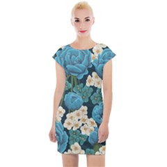 Blue roses Cap Sleeve Bodycon Dress