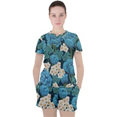 Blue Roses Women s Tee And Shorts Set