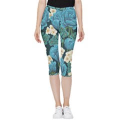 Blue Roses Inside Out Lightweight Velour Capri Leggings  by goljakoff