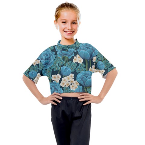 Blue Roses Kids Mock Neck Tee by goljakoff