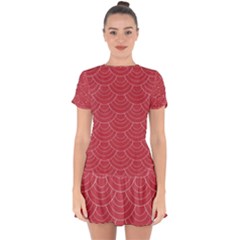 Red Sashiko Drop Hem Mini Chiffon Dress by goljakoff