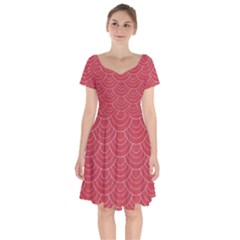 Red Sashiko Short Sleeve Bardot Dress by goljakoff