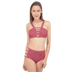 Red Sashiko Cage Up Bikini Set by goljakoff