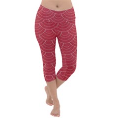 Red Sashiko Lightweight Velour Capri Yoga Leggings by goljakoff