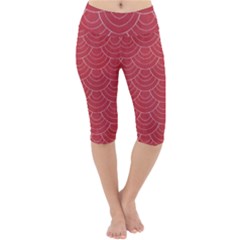 Red Sashiko Lightweight Velour Cropped Yoga Leggings by goljakoff