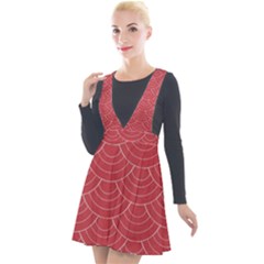 Red Sashiko Plunge Pinafore Velour Dress by goljakoff