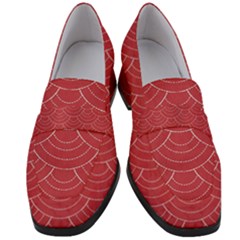 Red Sashiko Women s Chunky Heel Loafers by goljakoff