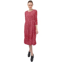 Red Sashiko Ruffle End Midi Chiffon Dress by goljakoff