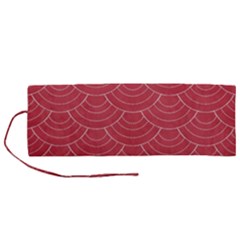 Red Sashiko Roll Up Canvas Pencil Holder (m) by goljakoff