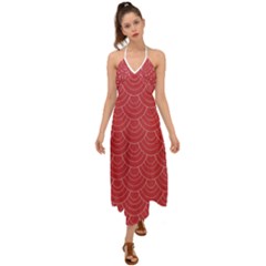 Red Sashiko Halter Tie Back Dress  by goljakoff