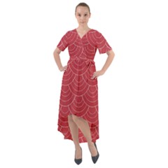 Red Sashiko Front Wrap High Low Dress by goljakoff