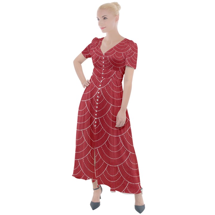 Red sashiko Button Up Short Sleeve Maxi Dress