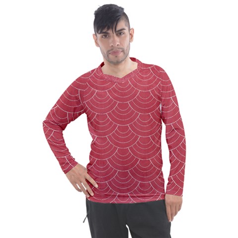 Red Sashiko Men s Pique Long Sleeve Tee by goljakoff