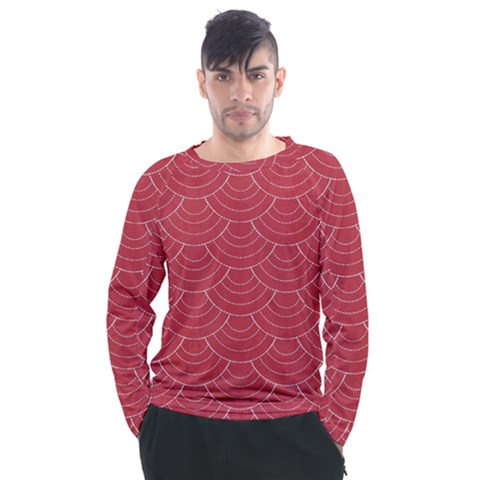 Red Sashiko Men s Long Sleeve Raglan Tee by goljakoff