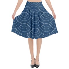 Blue Sashiko Flared Midi Skirt by goljakoff