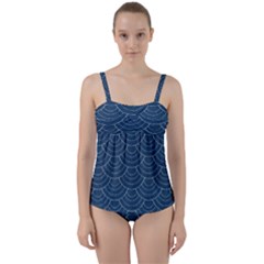 Blue Sashiko Twist Front Tankini Set by goljakoff