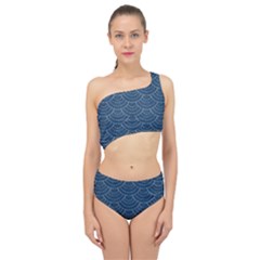 Blue Sashiko Spliced Up Two Piece Swimsuit by goljakoff