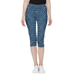 Blue Sashiko Inside Out Lightweight Velour Capri Leggings  by goljakoff