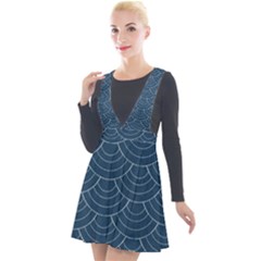 Blue Sashiko Plunge Pinafore Velour Dress by goljakoff